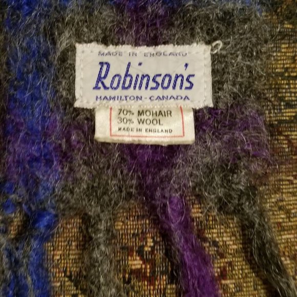 COPY - Mohair scarf, soft, multi & gray, plaid, vintage, unisex, Robinson's - Picture 3 of 4